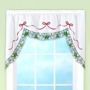 Holly Border Curtain Swag Holiday Valance